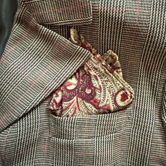 VTG Awesome Fall Look Evan Picone Glen Plaid Blazer w Paisley Hanky MINT - Picture 7 of 7